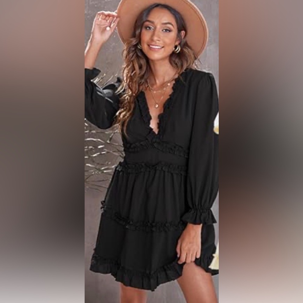 Black Ruffled Dress with Open Back